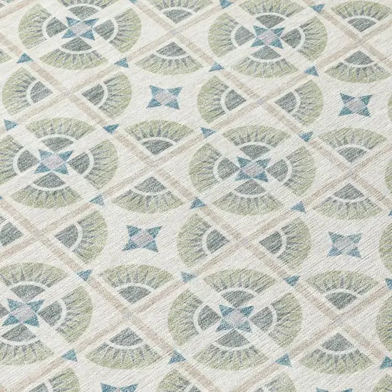 Ivory And Beige Geometric Washable Indoor Outdoor Area Rug Photo 6