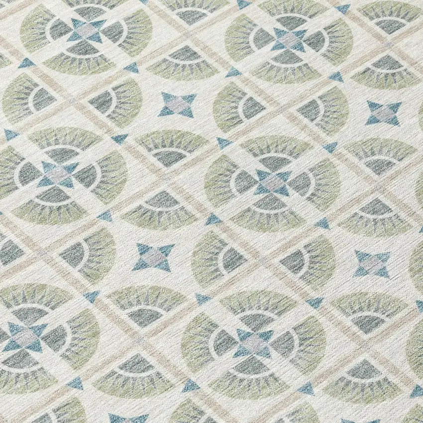 Ivory And Beige Geometric Washable Indoor Outdoor Area Rug Photo 6