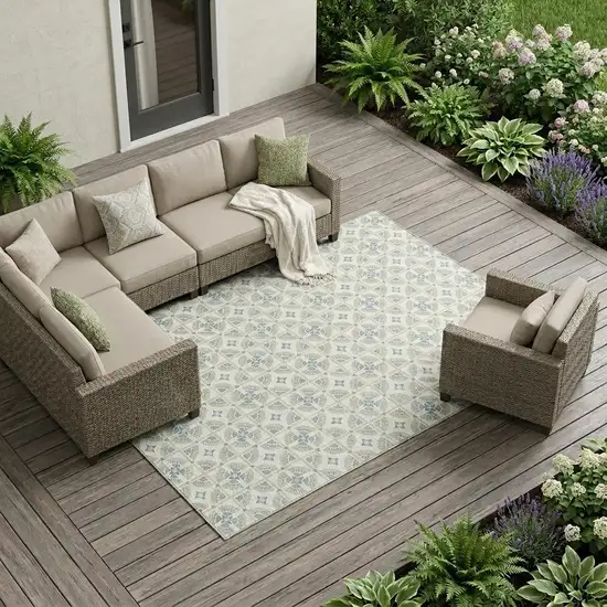 Ivory And Beige Geometric Washable Indoor Outdoor Area Rug Photo 1