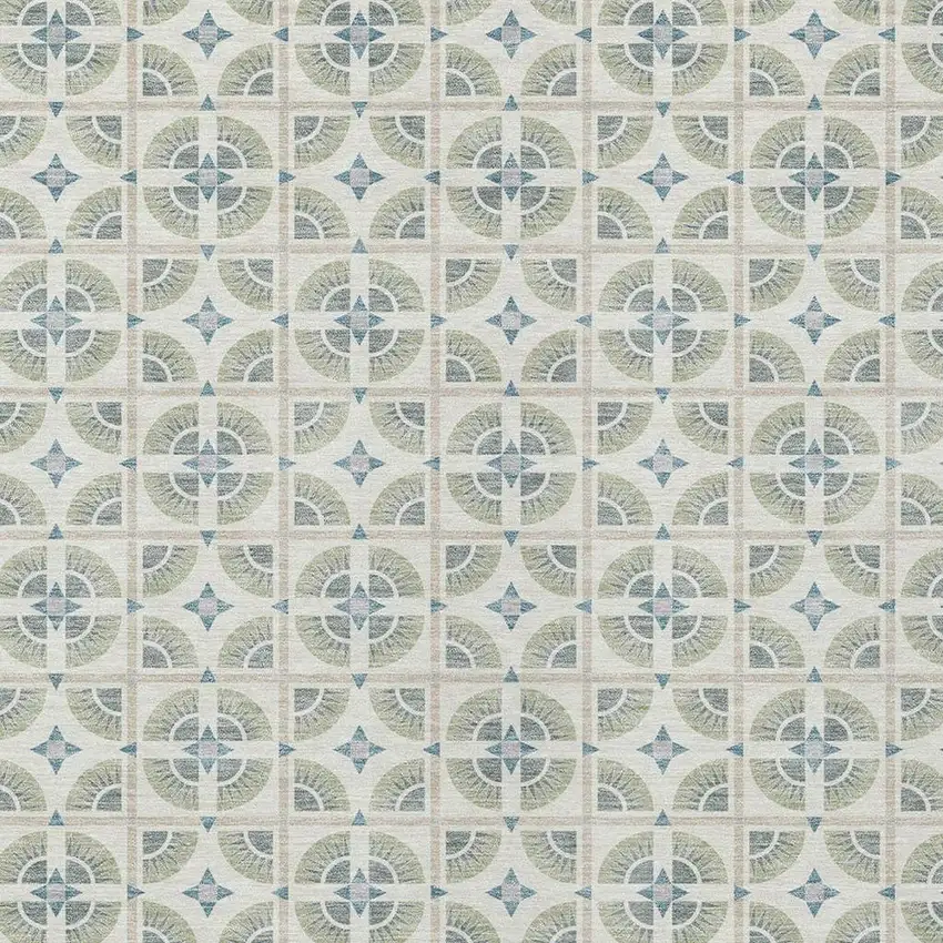 Ivory And Beige Geometric Washable Indoor Outdoor Area Rug Photo 3