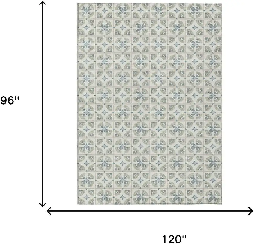 Ivory And Beige Geometric Washable Indoor Outdoor Area Rug Photo 7