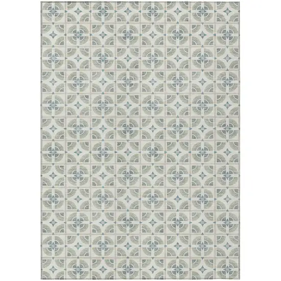 Ivory And Beige Geometric Washable Indoor Outdoor Area Rug Photo 2