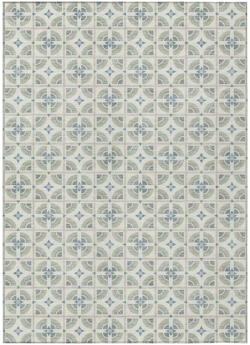 Ivory And Beige Geometric Washable Indoor Outdoor Area Rug Photo 2