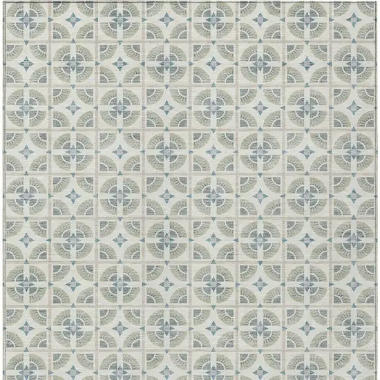 Ivory And Beige Geometric Washable Indoor Outdoor Area Rug Photo 4