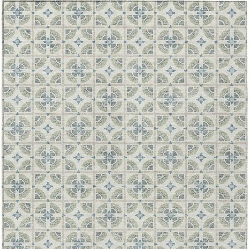 Ivory And Beige Geometric Washable Indoor Outdoor Area Rug Photo 4