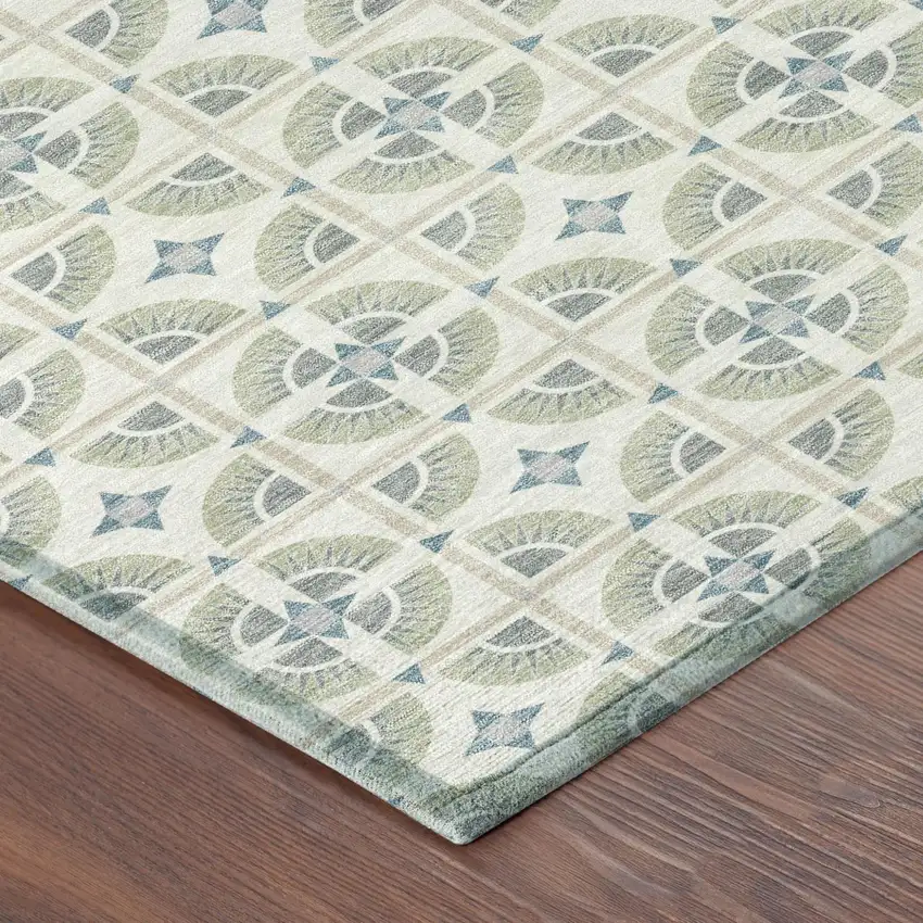 Ivory And Beige Geometric Washable Indoor Outdoor Area Rug Photo 5