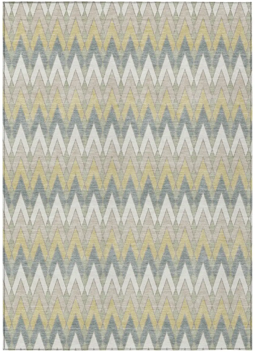 Ivory And Beige Geometric Washable Indoor Outdoor Area Rug Photo 2