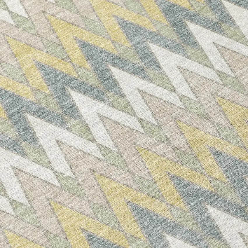Ivory And Beige Geometric Washable Indoor Outdoor Area Rug Photo 6