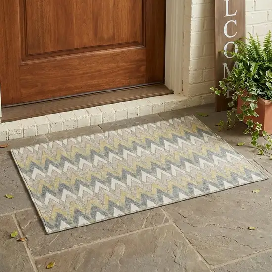 Ivory And Beige Geometric Washable Indoor Outdoor Area Rug Photo 1