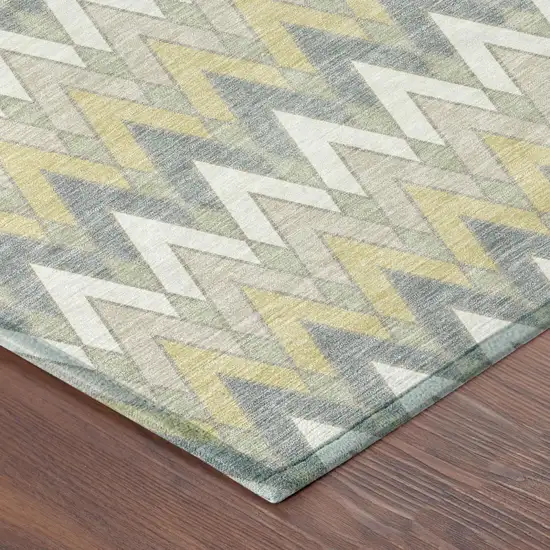 Ivory And Beige Geometric Washable Indoor Outdoor Area Rug Photo 5