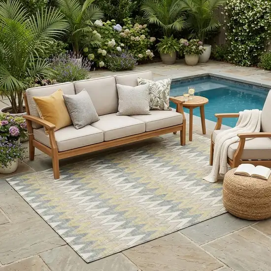 Ivory And Beige Geometric Washable Indoor Outdoor Area Rug Photo 1