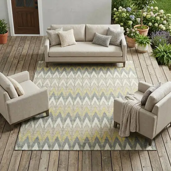 Ivory And Beige Geometric Washable Indoor Outdoor Area Rug Photo 1