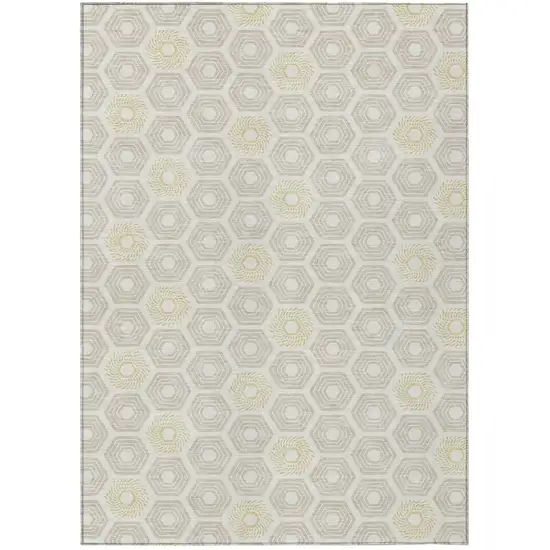 Ivory And Beige Geometric Washable Indoor Outdoor Area Rug Photo 2