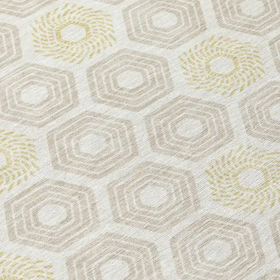 Ivory And Beige Geometric Washable Indoor Outdoor Area Rug Photo 6