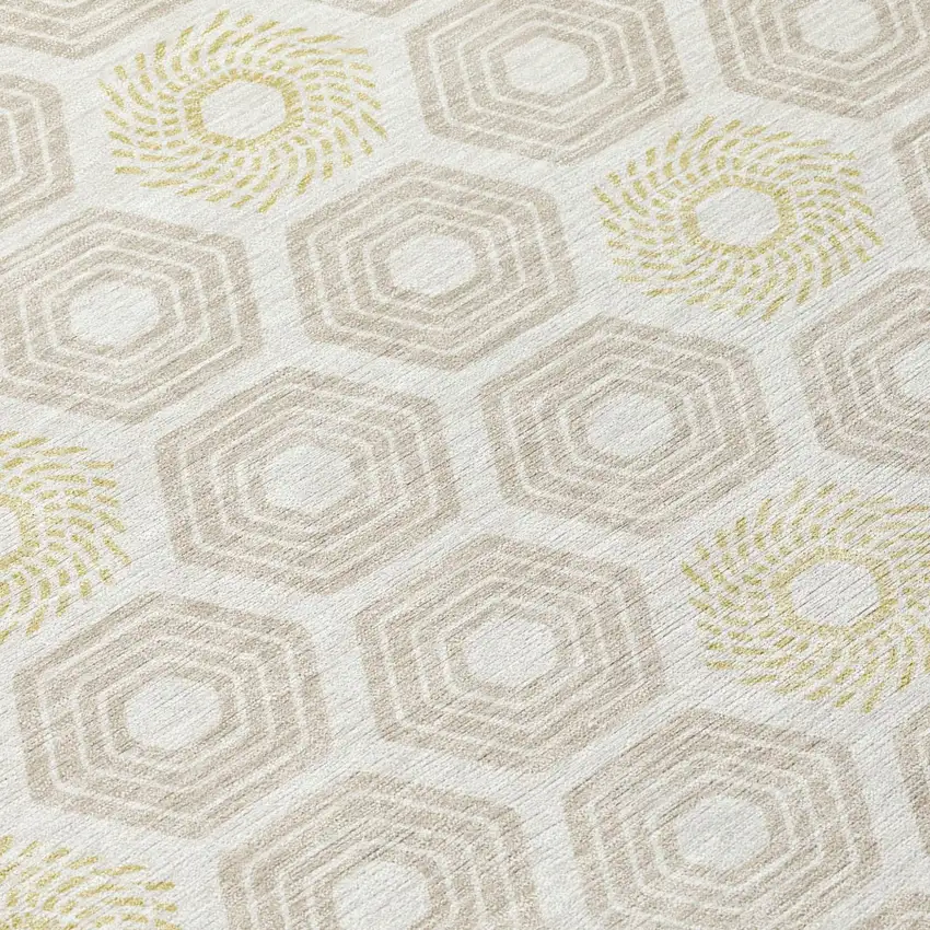 Ivory And Beige Geometric Washable Indoor Outdoor Area Rug Photo 6