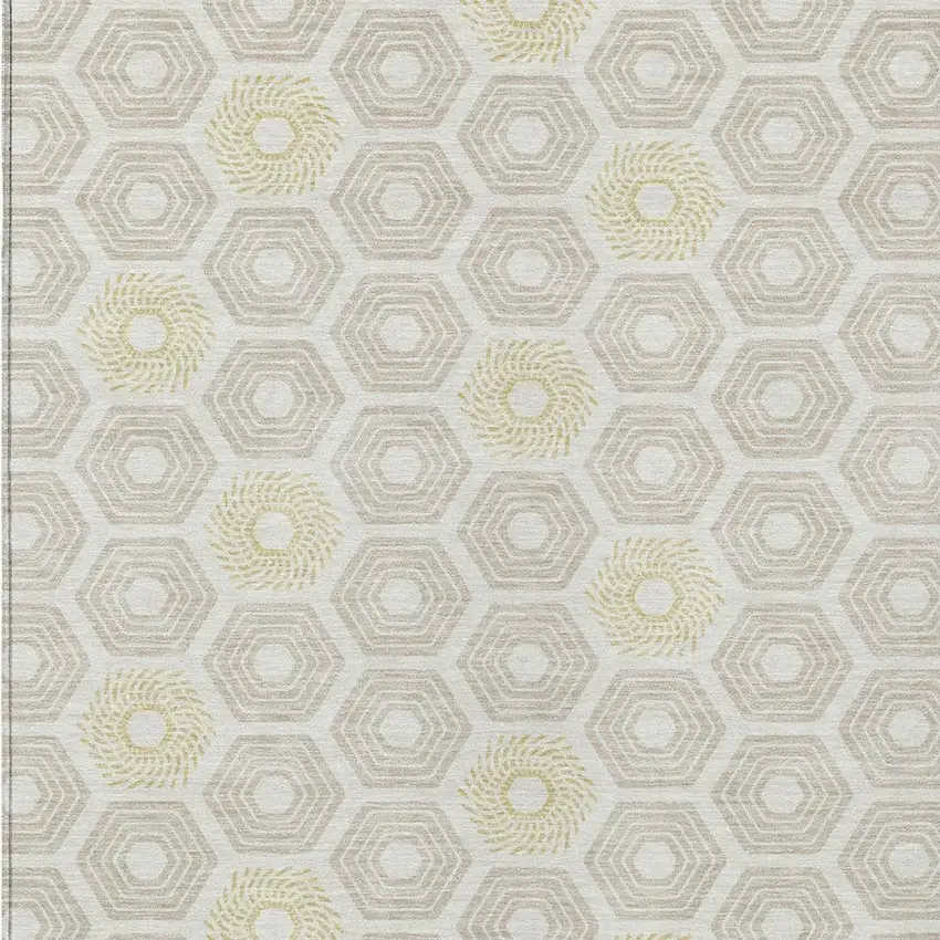 Ivory And Beige Geometric Washable Indoor Outdoor Area Rug Photo 3