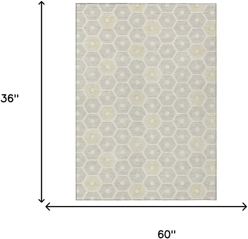 Ivory And Beige Geometric Washable Indoor Outdoor Area Rug Photo 7