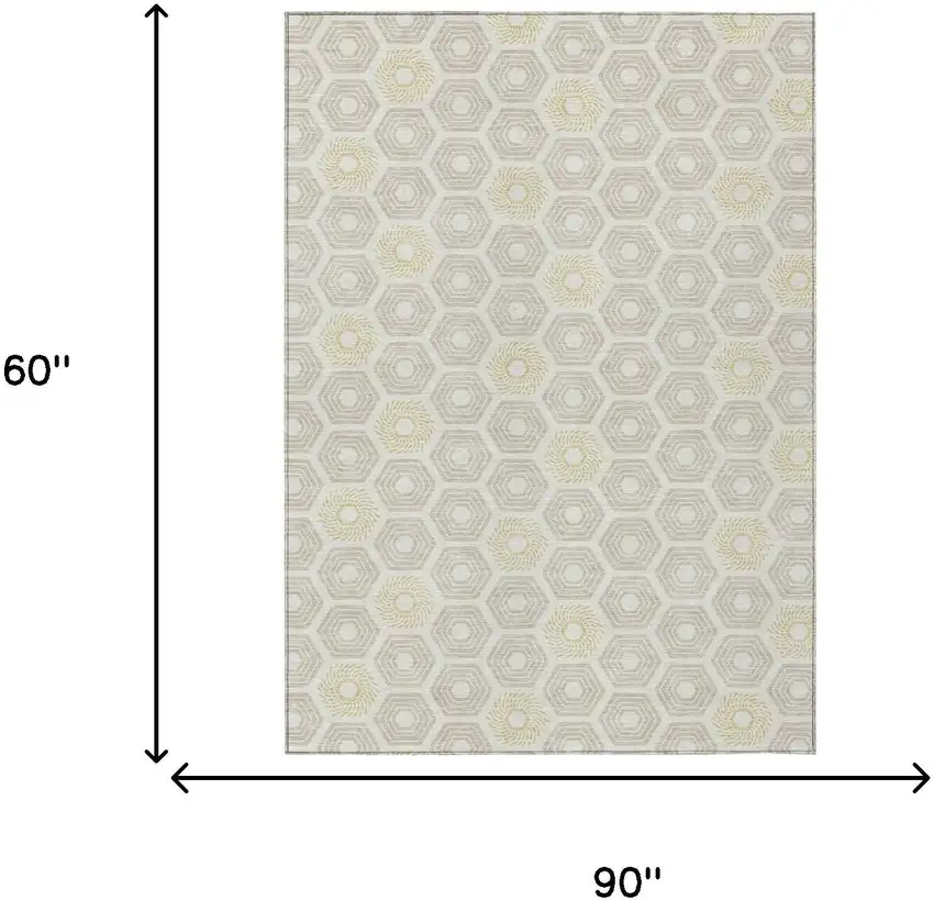 Ivory And Beige Geometric Washable Indoor Outdoor Area Rug Photo 7