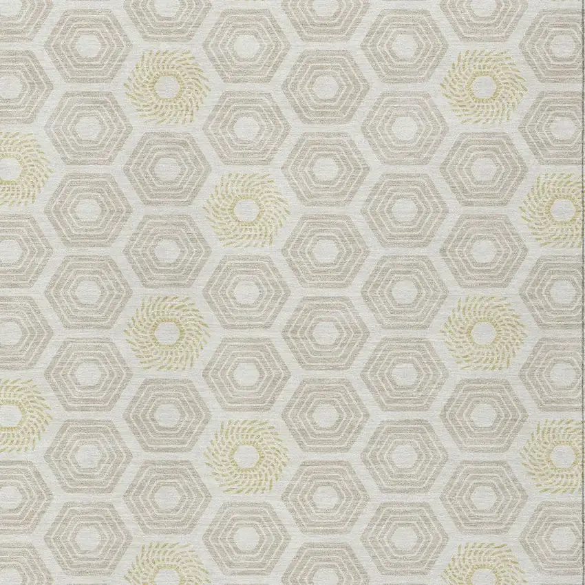 Ivory And Beige Geometric Washable Indoor Outdoor Area Rug Photo 3