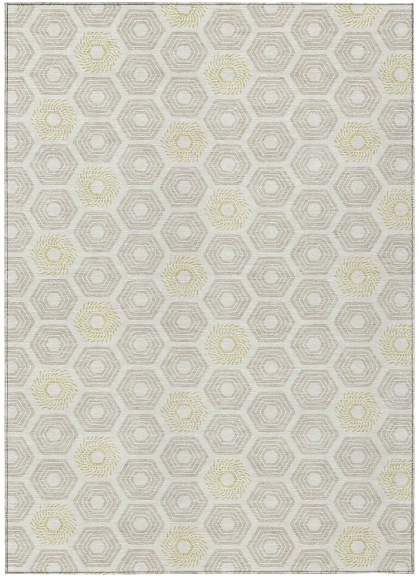 Ivory And Beige Geometric Washable Indoor Outdoor Area Rug Photo 2