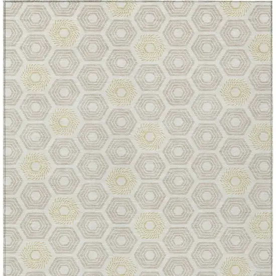 Ivory And Beige Geometric Washable Indoor Outdoor Area Rug Photo 4