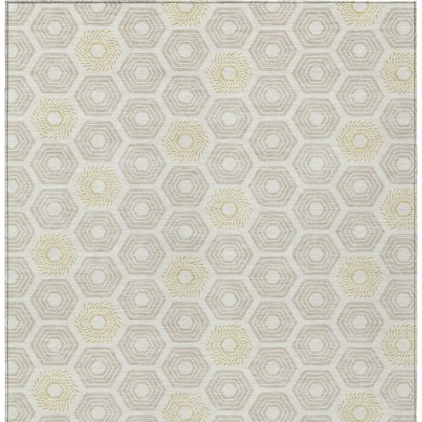 Ivory And Beige Geometric Washable Indoor Outdoor Area Rug Photo 4