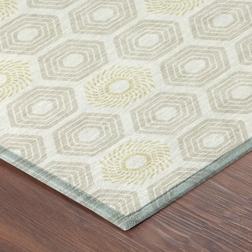 Ivory And Beige Geometric Washable Indoor Outdoor Area Rug Photo 5