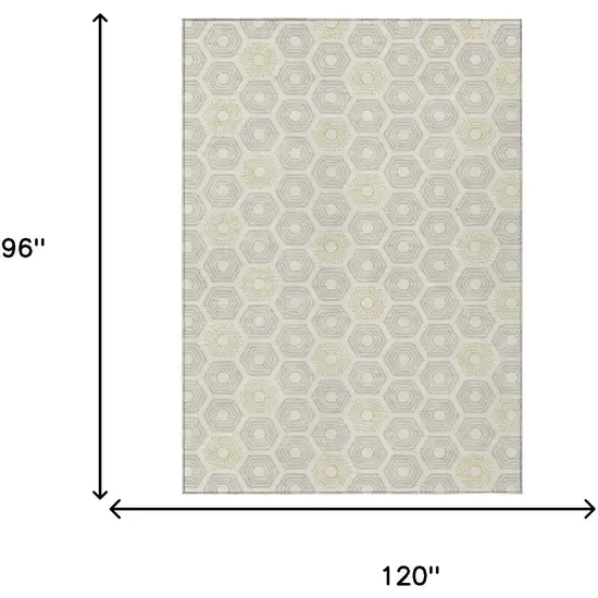 Ivory And Beige Geometric Washable Indoor Outdoor Area Rug Photo 7