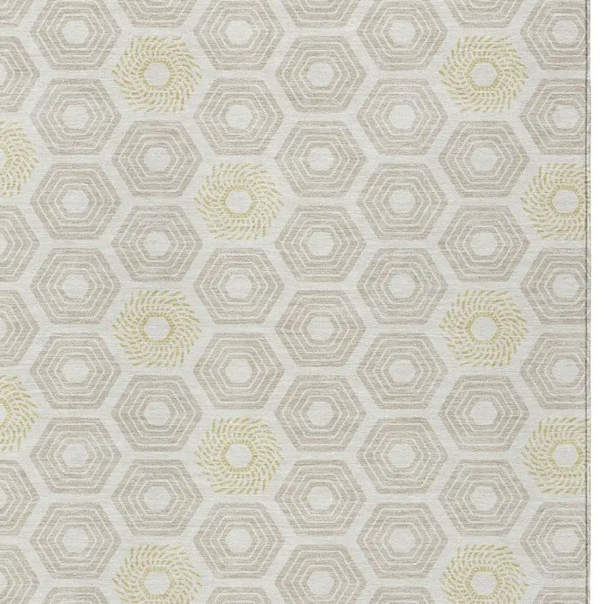 Ivory And Beige Geometric Washable Indoor Outdoor Area Rug Photo 3
