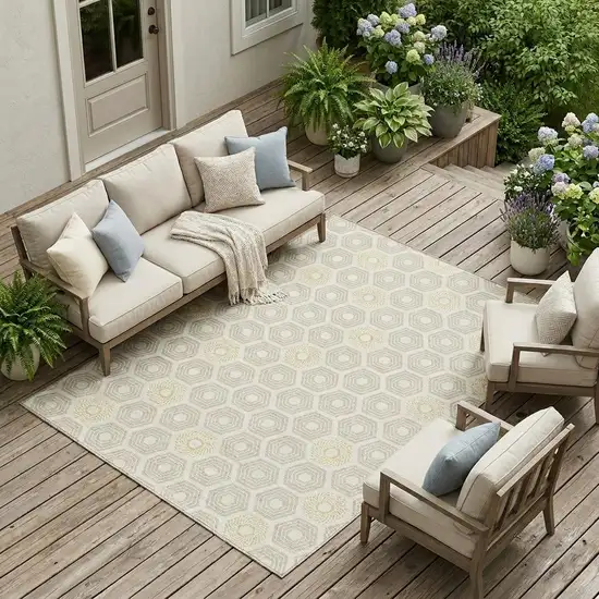 Ivory And Beige Geometric Washable Indoor Outdoor Area Rug Photo 1