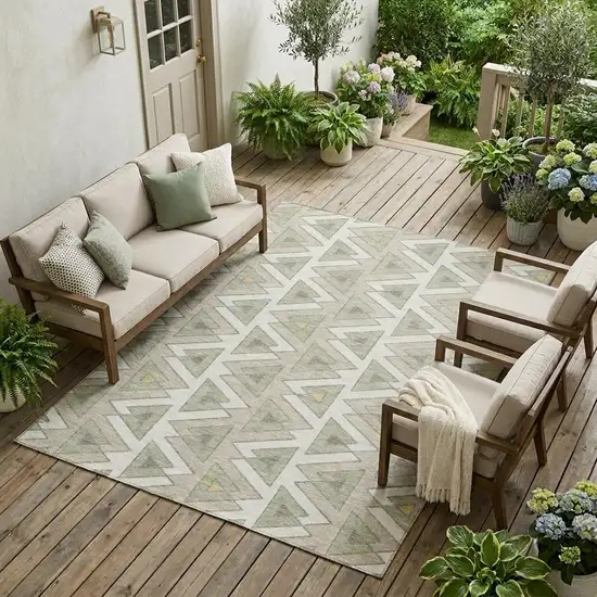 Ivory And Beige Geometric Washable Indoor Outdoor Area Rug Photo 1