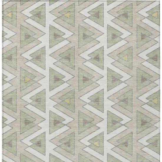 Ivory And Beige Geometric Washable Indoor Outdoor Area Rug Photo 4