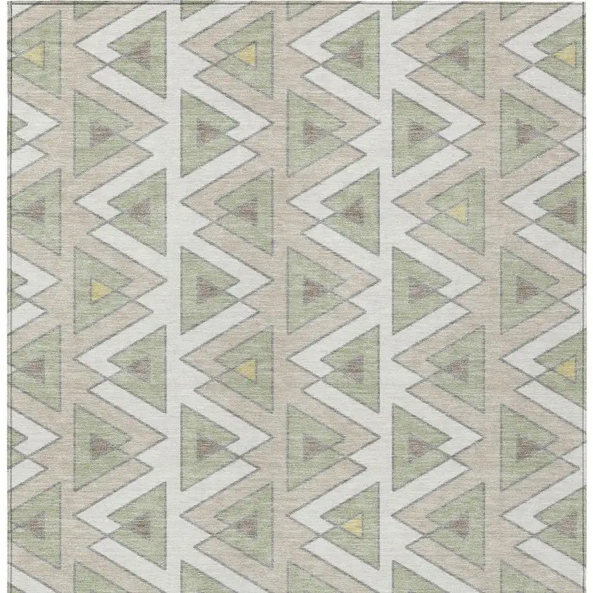 Ivory And Beige Geometric Washable Indoor Outdoor Area Rug Photo 4