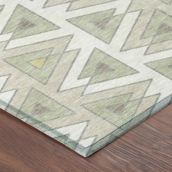 Ivory And Beige Geometric Washable Indoor Outdoor Area Rug Photo 5