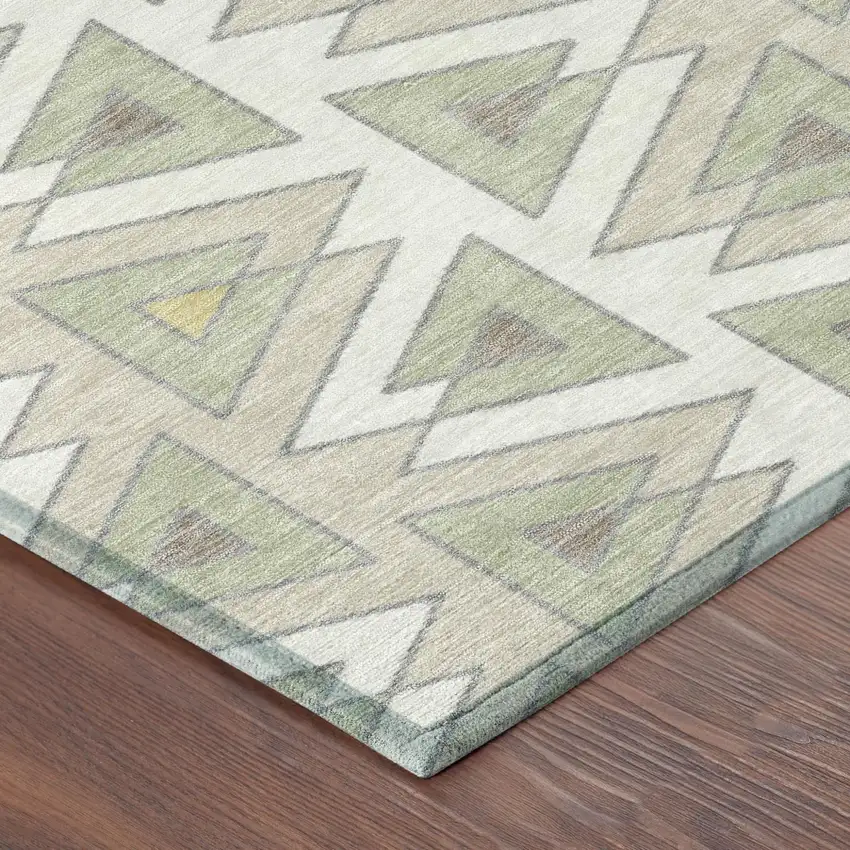 Ivory And Beige Geometric Washable Indoor Outdoor Area Rug Photo 5