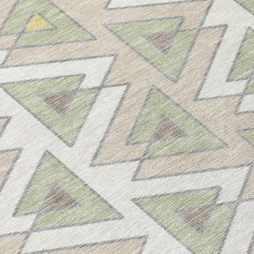Ivory And Beige Geometric Washable Indoor Outdoor Area Rug Photo 6