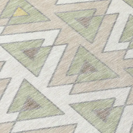 Ivory And Beige Geometric Washable Indoor Outdoor Area Rug Photo 6