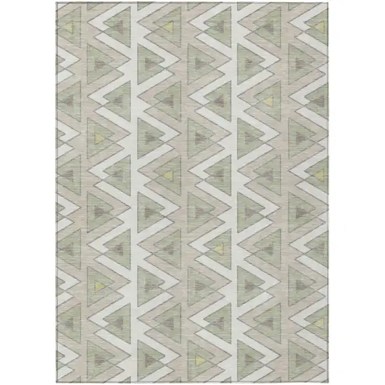 Ivory And Beige Geometric Washable Indoor Outdoor Area Rug Photo 2