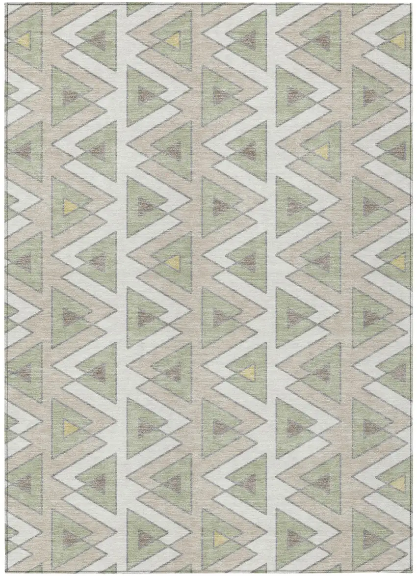 Ivory And Beige Geometric Washable Indoor Outdoor Area Rug Photo 2