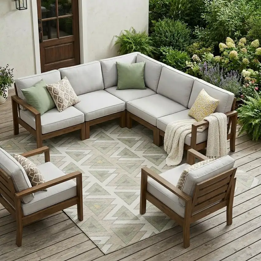 Ivory And Beige Geometric Washable Indoor Outdoor Area Rug Photo 1