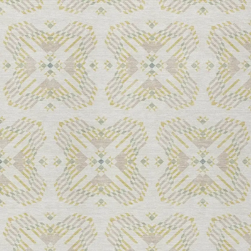 Ivory And Beige Geometric Washable Indoor Outdoor Area Rug Photo 3