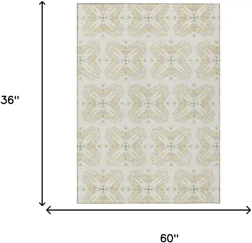 Ivory And Beige Geometric Washable Indoor Outdoor Area Rug Photo 7
