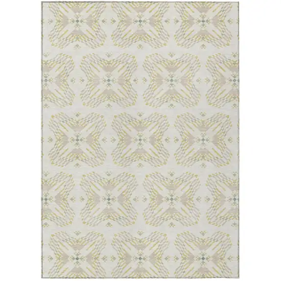 Ivory And Beige Geometric Washable Indoor Outdoor Area Rug Photo 2