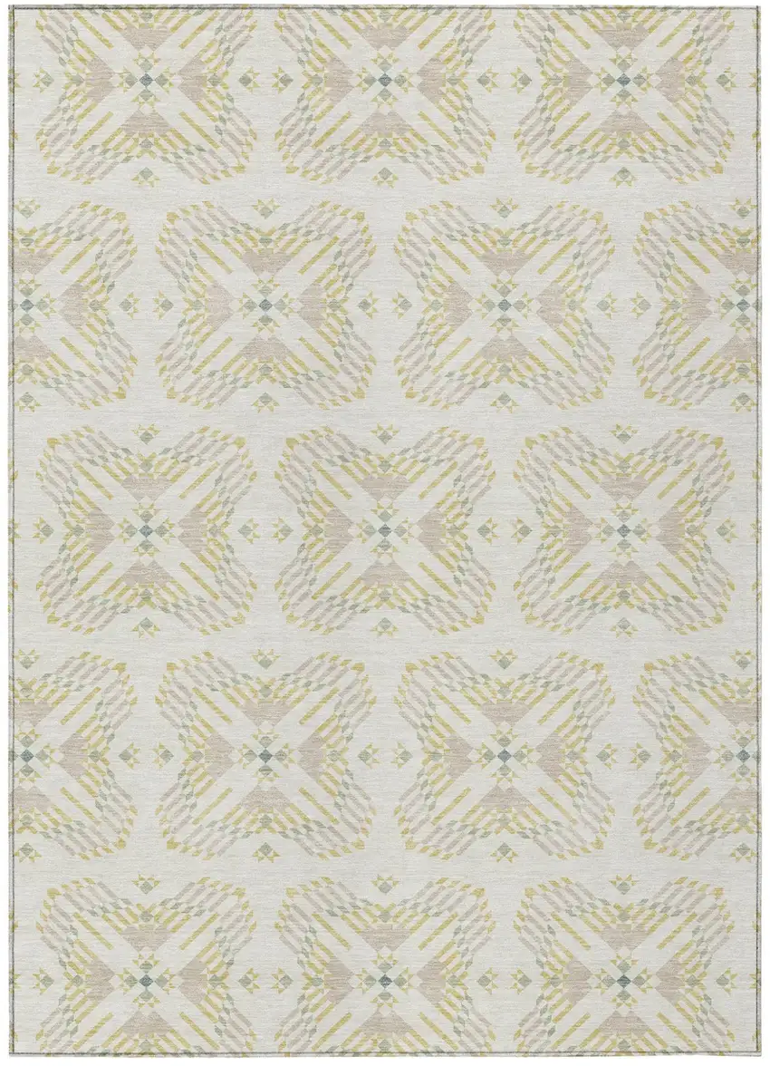 Ivory And Beige Geometric Washable Indoor Outdoor Area Rug Photo 2