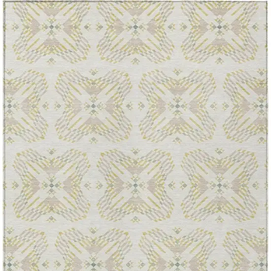 Ivory And Beige Geometric Washable Indoor Outdoor Area Rug Photo 4