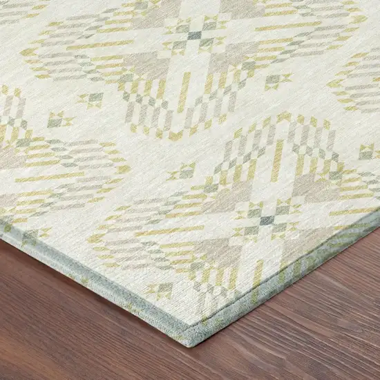 Ivory And Beige Geometric Washable Indoor Outdoor Area Rug Photo 5