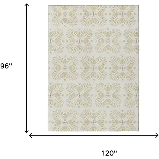 Ivory And Beige Geometric Washable Indoor Outdoor Area Rug Photo 7