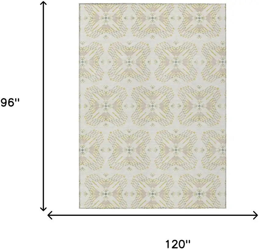 Ivory And Beige Geometric Washable Indoor Outdoor Area Rug Photo 7