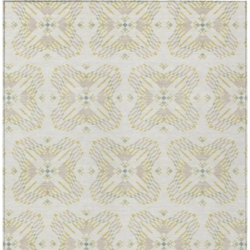 Ivory And Beige Geometric Washable Indoor Outdoor Area Rug Photo 4