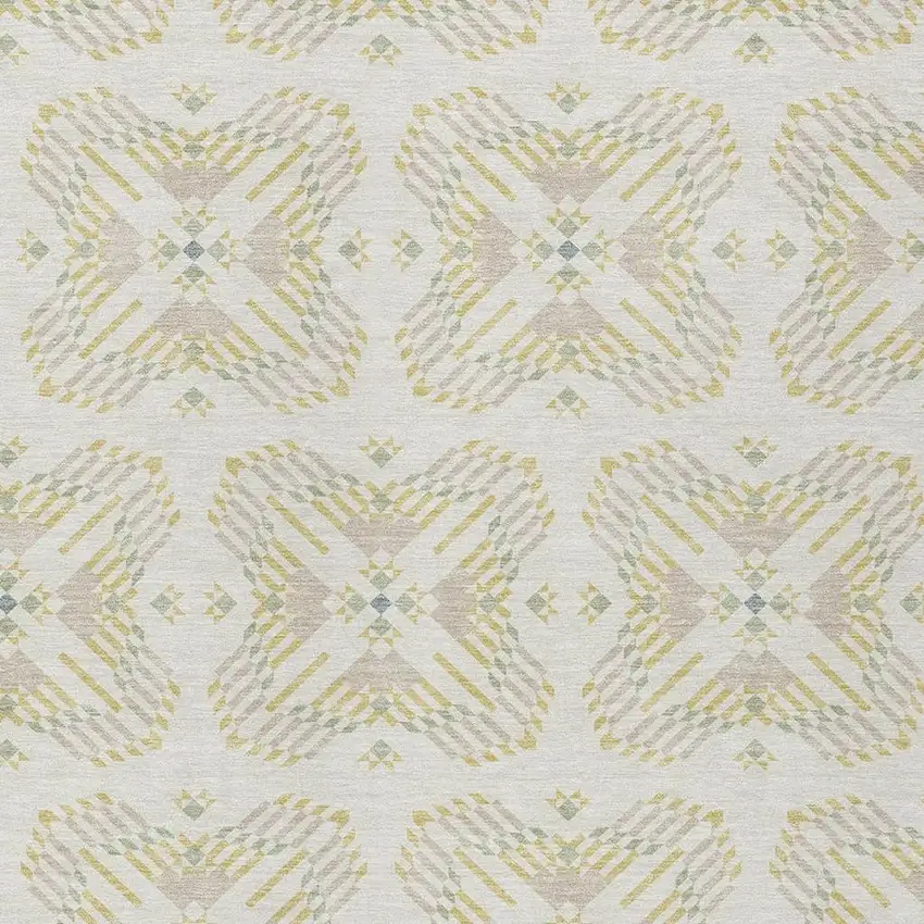 Ivory And Beige Geometric Washable Indoor Outdoor Area Rug Photo 3